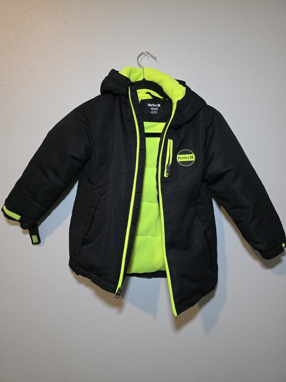 Hurley Black Jacket with Neon Green Lining